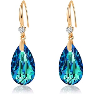 image:imageAustrian Crystal Teardrop Dangle Drop Earrings for Women 14K Gold Plated Hook Earring Hypoallergenic Jewelry Gifts for Women GirlsBermuda Blue