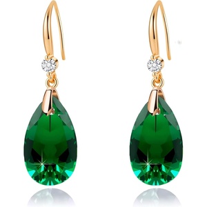 image:imageAustrian Crystal Teardrop Dangle Drop Earrings for Women 14K Gold Plated Hook Earring Hypoallergenic Jewelry Gifts for Women GirlsEmerald