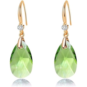 image:imageAustrian Crystal Teardrop Dangle Drop Earrings for Women 14K Gold Plated Hook Earring Hypoallergenic Jewelry Gifts for Women GirlsFern Green