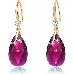 image:imageAustrian Crystal Teardrop Dangle Drop Earrings for Women 14K Gold Plated Hook Earring Hypoallergenic Jewelry Gifts for Women GirlsFuchsia