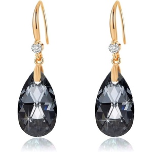 image:imageAustrian Crystal Teardrop Dangle Drop Earrings for Women 14K Gold Plated Hook Earring Hypoallergenic Jewelry Gifts for Women GirlsGreyBlack
