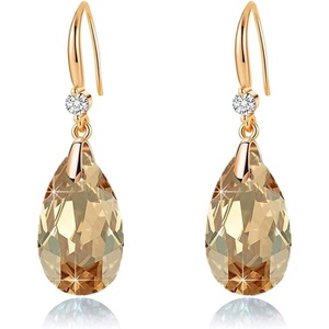 image:imageAustrian Crystal Teardrop Dangle Drop Earrings for Women 14K Gold Plated Hook Earring Hypoallergenic Jewelry Gifts for Women GirlsLight Topaz