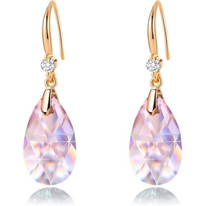image:imageAustrian Crystal Teardrop Dangle Drop Earrings for Women 14K Gold Plated Hook Earring Hypoallergenic Jewelry Gifts for Women GirlsPink