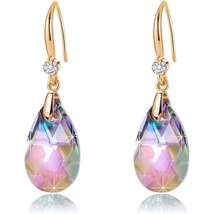 image:imageAustrian Crystal Teardrop Dangle Drop Earrings for Women 14K Gold Plated Hook Earring Hypoallergenic Jewelry Gifts for Women GirlsRainbow