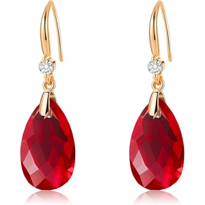 image:imageAustrian Crystal Teardrop Dangle Drop Earrings for Women 14K Gold Plated Hook Earring Hypoallergenic Jewelry Gifts for Women GirlsRed