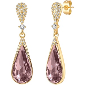 image:imageAustrian Crystal Teardrop Dangle Drop Earrings for Women 14K Gold Plated Hypoallergenic Jewelry GiftAntique Pink