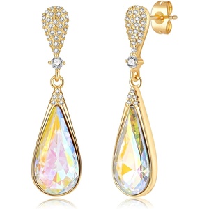 image:imageAustrian Crystal Teardrop Dangle Drop Earrings for Women 14K Gold Plated Hypoallergenic Jewelry GiftAurora Borealis
