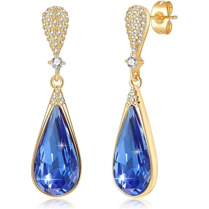 image:imageAustrian Crystal Teardrop Dangle Drop Earrings for Women 14K Gold Plated Hypoallergenic Jewelry GiftBermuda Blue