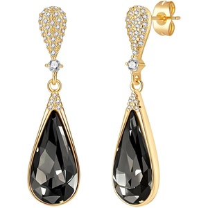 image:imageAustrian Crystal Teardrop Dangle Drop Earrings for Women 14K Gold Plated Hypoallergenic Jewelry GiftBlack