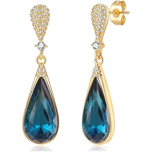 image:imageAustrian Crystal Teardrop Dangle Drop Earrings for Women 14K Gold Plated Hypoallergenic Jewelry GiftDark Blue
