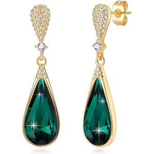 image:imageAustrian Crystal Teardrop Dangle Drop Earrings for Women 14K Gold Plated Hypoallergenic Jewelry GiftEmerald