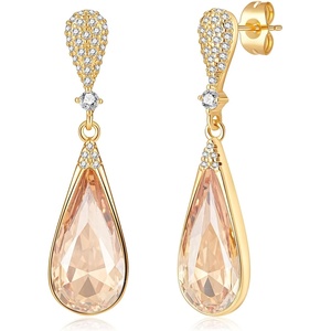 image:imageAustrian Crystal Teardrop Dangle Drop Earrings for Women 14K Gold Plated Hypoallergenic Jewelry GiftLight Topaz