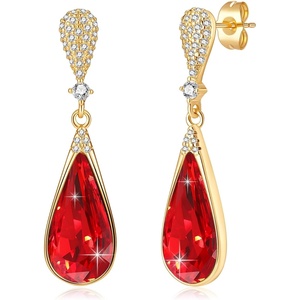 image:imageAustrian Crystal Teardrop Dangle Drop Earrings for Women 14K Gold Plated Hypoallergenic Jewelry GiftRed