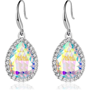 image:imageAustrian Crystal Teardrop Dangle Drop Earrings for Women Dangling 14K Gold Plated Hypoallergenic JewelryAurora Borealis