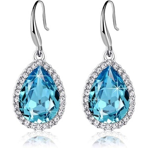 image:imageAustrian Crystal Teardrop Dangle Drop Earrings for Women Dangling 14K Gold Plated Hypoallergenic JewelryBermuda Blue