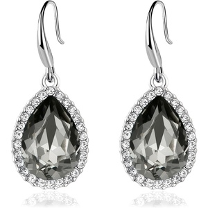 image:imageAustrian Crystal Teardrop Dangle Drop Earrings for Women Dangling 14K Gold Plated Hypoallergenic JewelryBlack