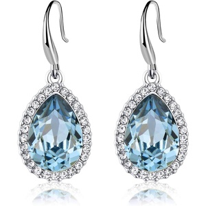 image:imageAustrian Crystal Teardrop Dangle Drop Earrings for Women Dangling 14K Gold Plated Hypoallergenic JewelryBlue