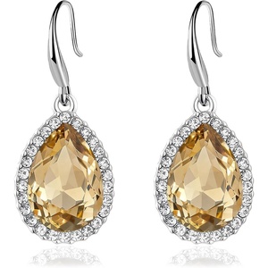 image:imageAustrian Crystal Teardrop Dangle Drop Earrings for Women Dangling 14K Gold Plated Hypoallergenic JewelryLight Topaz