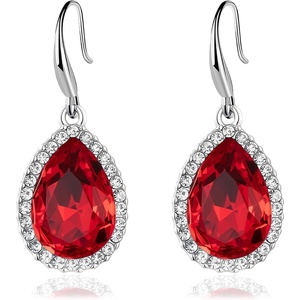 image:imageAustrian Crystal Teardrop Dangle Drop Earrings for Women Dangling 14K Gold Plated Hypoallergenic JewelryRed