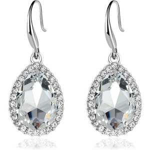 image:imageAustrian Crystal Teardrop Dangle Drop Earrings for Women Dangling 14K Gold Plated Hypoallergenic JewelryWhite