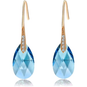 image:imageAustrian Crystal Teardrop Dangle Earrings for Women Drop Hook Earring 14K Rose Gold Plated Hypoallergenic JewelryAquamarine