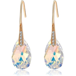 image:imageAustrian Crystal Teardrop Dangle Earrings for Women Drop Hook Earring 14K Rose Gold Plated Hypoallergenic JewelryAurora Borealis