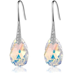 image:imageAustrian Crystal Teardrop Dangle Earrings for Women Drop Hook Earring 14K Rose Gold Plated Hypoallergenic JewelryAurora BorealisSilvertone