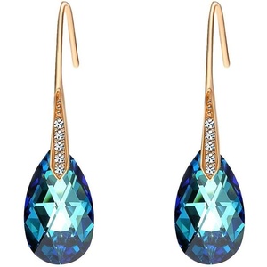 image:imageAustrian Crystal Teardrop Dangle Earrings for Women Drop Hook Earring 14K Rose Gold Plated Hypoallergenic JewelryBermuda Blue