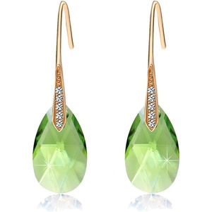 image:imageAustrian Crystal Teardrop Dangle Earrings for Women Drop Hook Earring 14K Rose Gold Plated Hypoallergenic JewelryGreen