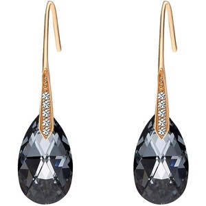 image:imageAustrian Crystal Teardrop Dangle Earrings for Women Drop Hook Earring 14K Rose Gold Plated Hypoallergenic JewelryGreyBlack