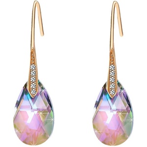 image:imageAustrian Crystal Teardrop Dangle Earrings for Women Drop Hook Earring 14K Rose Gold Plated Hypoallergenic JewelryRainbow