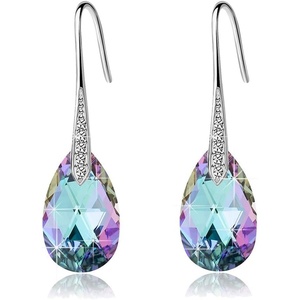 image:imageAustrian Crystal Teardrop Dangle Earrings for Women Drop Hook Earring 14K Rose Gold Plated Hypoallergenic JewelryVitrail LightSilvertone
