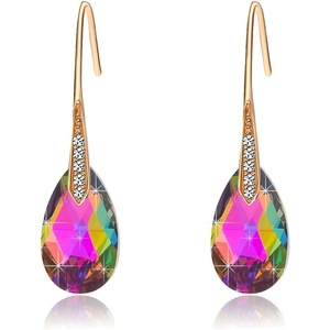 image:imageAustrian Crystal Teardrop Dangle Earrings for Women Drop Hook Earring 14K Rose Gold Plated Hypoallergenic JewelryVitrail Medium