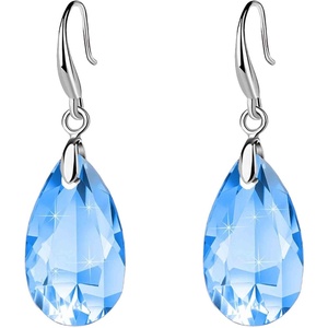 image:imageAustrian Crystal Teardrop Dangle Hook Earrings for Women 14K Gold Plated Hypoallergenic JewelryAquamarine