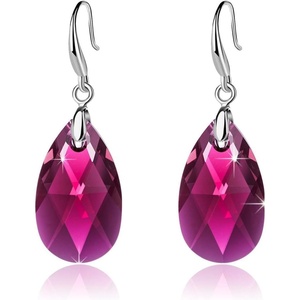 image:imageAustrian Crystal Teardrop Dangle Hook Earrings for Women 14K Gold Plated Hypoallergenic JewelryFuchsia