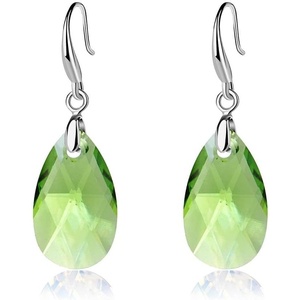 image:imageAustrian Crystal Teardrop Dangle Hook Earrings for Women 14K Gold Plated Hypoallergenic JewelryGreen