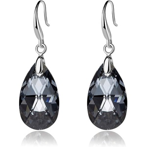 image:imageAustrian Crystal Teardrop Dangle Hook Earrings for Women 14K Gold Plated Hypoallergenic JewelryGreyBlack