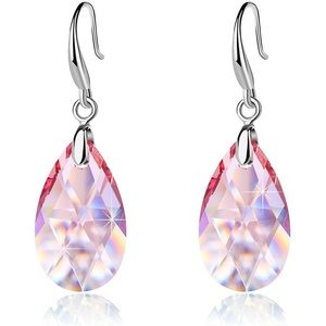 image:imageAustrian Crystal Teardrop Dangle Hook Earrings for Women 14K Gold Plated Hypoallergenic JewelryPink