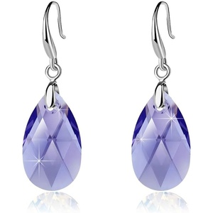 image:imageAustrian Crystal Teardrop Dangle Hook Earrings for Women 14K Gold Plated Hypoallergenic JewelryTanzanite