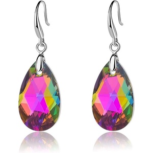 image:imageAustrian Crystal Teardrop Dangle Hook Earrings for Women 14K Gold Plated Hypoallergenic JewelryVitrail Medium