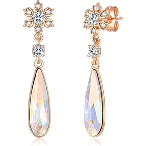 image:imageAustrian Crystal Teardrop Earrings Flower Dangle Earrings for Women 14K Gold Plated Drop Stud Earrings Hypoallergenic JewelryAurora Borealis