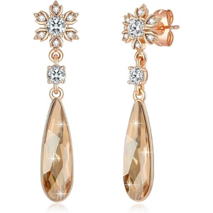 image:imageAustrian Crystal Teardrop Earrings Flower Dangle Earrings for Women 14K Gold Plated Drop Stud Earrings Hypoallergenic JewelryLight Topaz