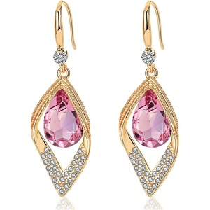 image:imageAustrian Crystal Teardrop Hollow Leaf Drop Dangle Earrings for Women 14K Rose Gold Plated Hypoallergenic JewelryPink