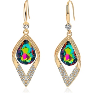 image:imageAustrian Crystal Teardrop Hollow Leaf Drop Dangle Earrings for Women 14K Rose Gold Plated Hypoallergenic JewelryVitrail Medium