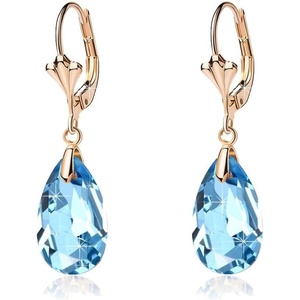image:imageAustrian Crystal Teardrop Leverback Dangle Earrings for Women Fashion 14K Gold Plated Hypoallergenic JewelryAquamarine