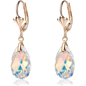 image:imageAustrian Crystal Teardrop Leverback Dangle Earrings for Women Fashion 14K Gold Plated Hypoallergenic JewelryAurora Borealis