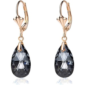 image:imageAustrian Crystal Teardrop Leverback Dangle Earrings for Women Fashion 14K Gold Plated Hypoallergenic JewelryBlack