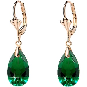 image:imageAustrian Crystal Teardrop Leverback Dangle Earrings for Women Fashion 14K Gold Plated Hypoallergenic JewelryEmerald