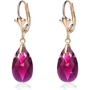 image:imageAustrian Crystal Teardrop Leverback Dangle Earrings for Women Fashion 14K Gold Plated Hypoallergenic JewelryFuchsia