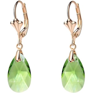 image:imageAustrian Crystal Teardrop Leverback Dangle Earrings for Women Fashion 14K Gold Plated Hypoallergenic JewelryGreen